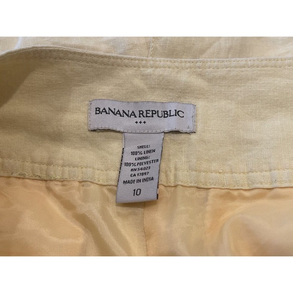 Banana Republic Women’s 10 Linen Skirt Yellow & Brown Buttons Pockets‎ Side Zip - Picture 6 of 6